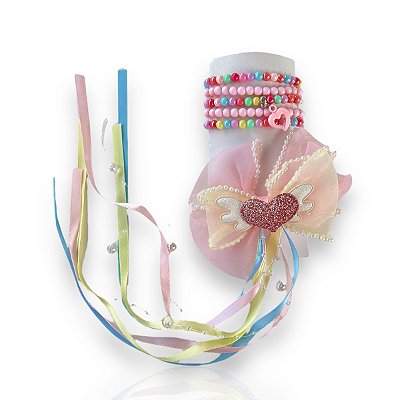 Conjunto Infantil Laço e Kit Pulseiras