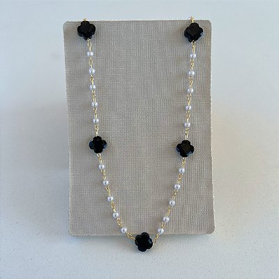 Colar Folheado Ouro 18k Trevos Pérolas