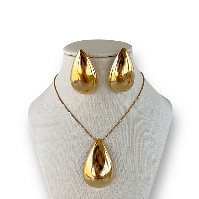 Conjunto Folheado Ouro 18k e Prata 925 Gota Grande