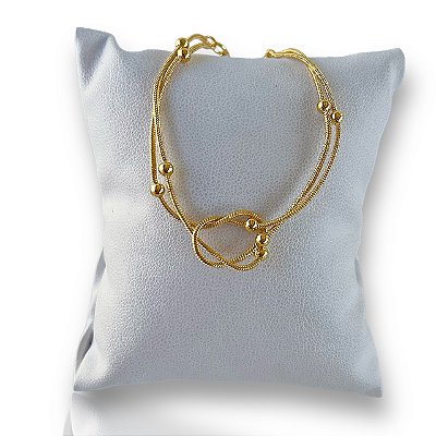 Pulseira Folheada Ouro 18k e Prata 925 Nó Bolinhas