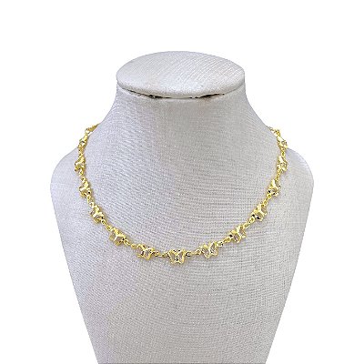 Choker Folheada Ouro 18k e Prata 925 Borboletas Cristais