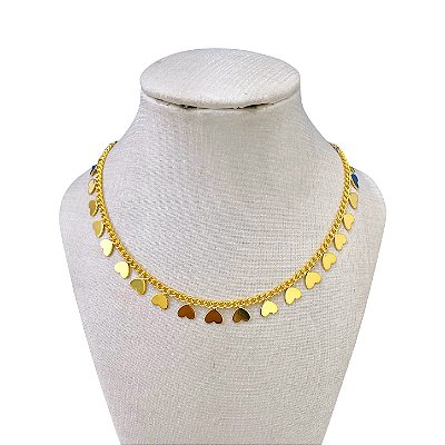 Choker Folheada Ouro 18k e Prata 925 Corações
