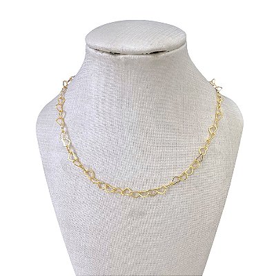 Choker Folheada Ouro 18k e Prata 925 Elos Corações
