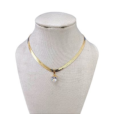 Choker Folheada Ouro 18k e Prata 925 Fita Laminada Ponto de Luz Coração