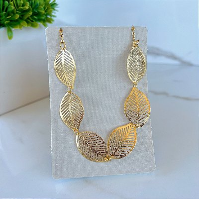 Choker Folheada Ouro 18k e Prata 925 Folhas