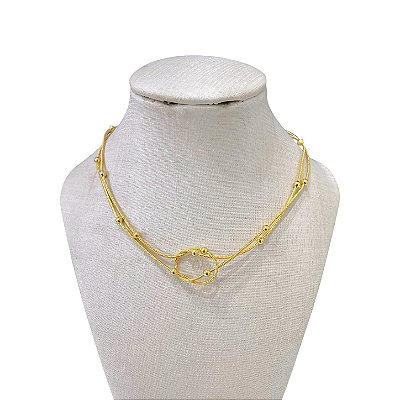 Choker Folheada Ouro 18k e Prata 925 Nó Bolinhas
