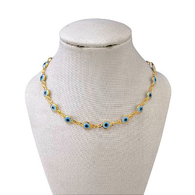 Choker Folheada Ouro 18k e Prata 925 Olho Grego