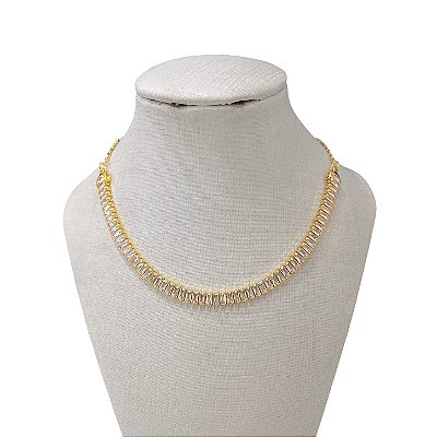 Choker Folheada Ouro 18k e Prata 925 Riviera Meia Baguete