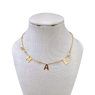 Choker Folheada Ouro 18k Mãe