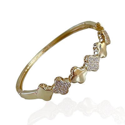 Bracelete Folheado Ouro 18k e Prata 925 Inspired Trevos Cravejado