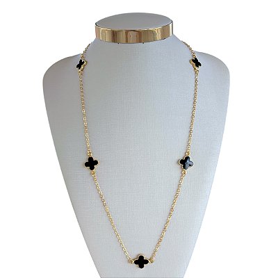 Colar Longo Folheado Ouro 18k 5 Trevos