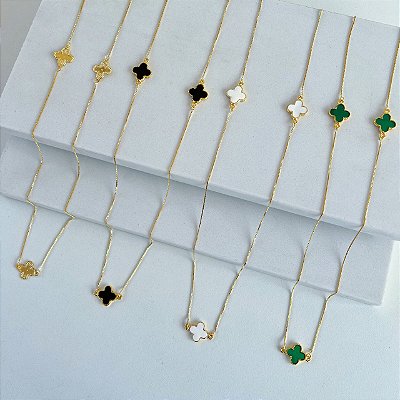 Colar Longo Folheado Ouro 18k Trevos