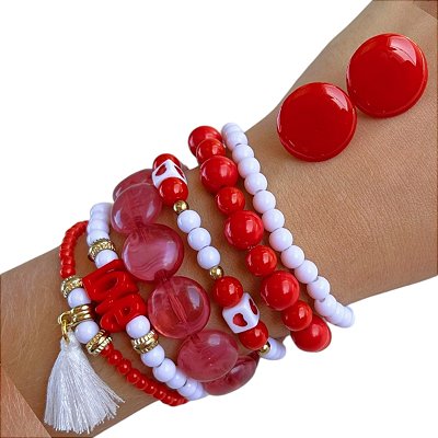 Conjunto Brinco e Kit Pulseiras