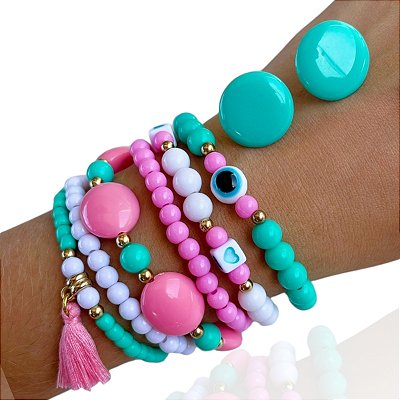 Conjunto Brinco e Kit Pulseiras