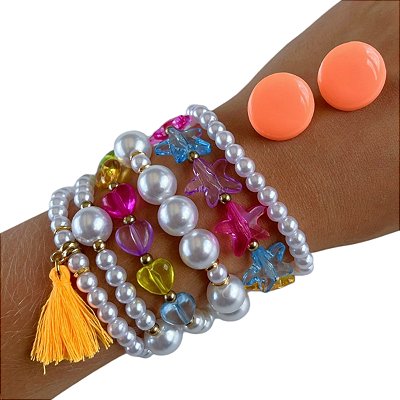 Conjunto Brinco e Kit Pulseiras
