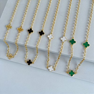 Colar Folheado Ouro 18k Trevos