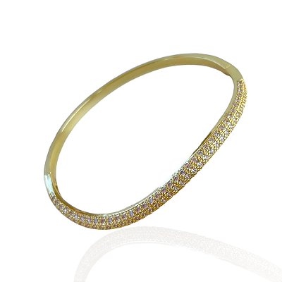 Bracelete Folheado Ouro 18k e Prata 925 Ondulado Cravejado