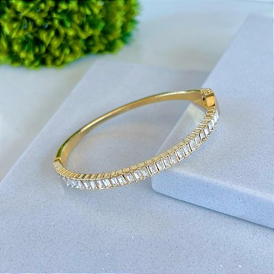 Bracelete Folheado Ouro 18k e Prata 925 Navetes Cravejados