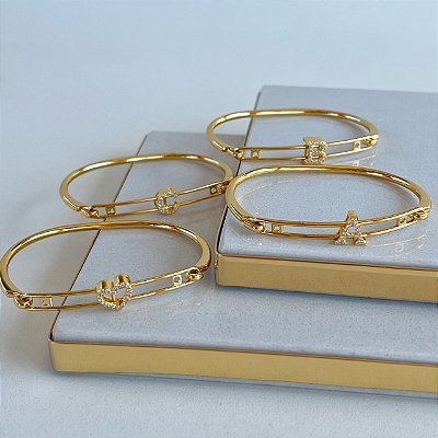 Bracelete Folheado Ouro 18k Letra Inicial Cravejada