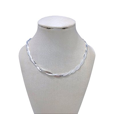 Choker Folheada Prata 925 Fita Laminada Trançada