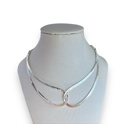 Choker Dupla Folheada Prata 925 Fita Laminada
