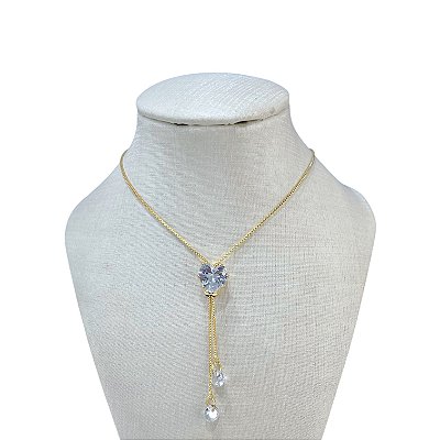 Colar Folheado Ouro 18k e Prata 925 Gravatinha Coração Cristal