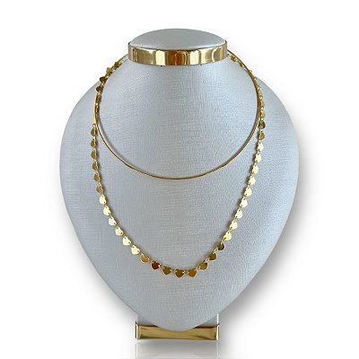 Choker Dupla Folheado Ouro 18k Aro Corações