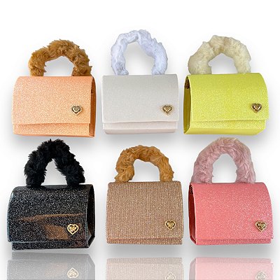 Bolsa Infantil Clutch Alça Pelúcia Brilhante