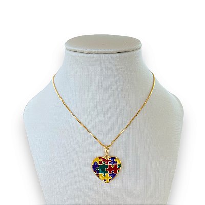 Colar Folheado Ouro 18k e Prata 925 Coração Autista