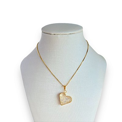 Colar Folheado Ouro 18k Cápsula coração Cristais
