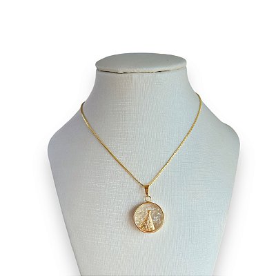 Colar Folheado Ouro 18k e Prata 925 Cápsula Nossa Senhora Cristais