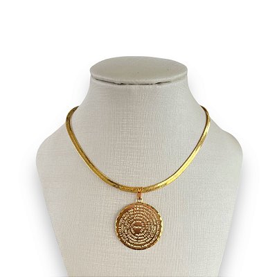 Choker Folheada Ouro 18k e Prata 925 Fita Laminada Pai Nosso