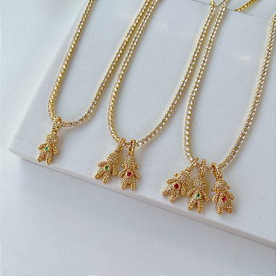 Colar Folheada Ouro 18k Riviera Filhos Cravejados Colors