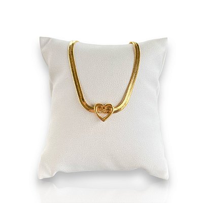 Pulseira Folheada Ouro 18k Fita Laminada Coração