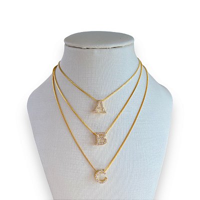 Colar Folheada Ouro 18k e Prata 925 Letra Inicial Cravejada