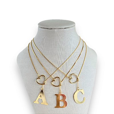 Colar Folheada Ouro 18k e Prata 925 Letra Inicial Gravatinha