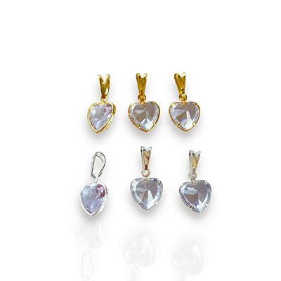 Pingente Folheado Ouro 18k e Prata 925 Coração Penduricalho Cristal