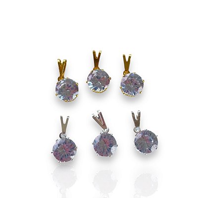 Pingente Folheado Ouro 18k e Prata 925 Redondo Penduricalho Cristal