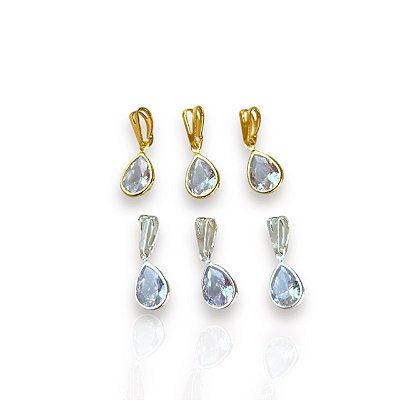 Pingente Folheado Ouro 18k e Prata 925 Gotas Penduricalho Cristal