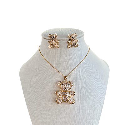Conjunto Folheado Ouro 18k e Prata 925 Inspired Urso Cravejado