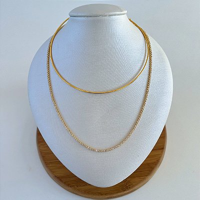 Choker Dupla Folheada Ouro 18k e Prata 925 Aro Riviera