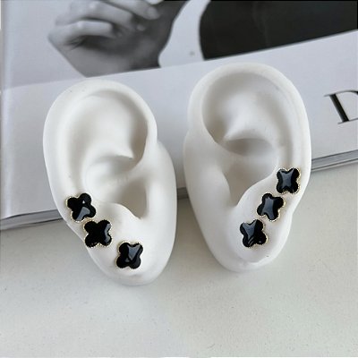 Trio Brincos Folheado Ouro 18k Trevo