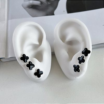 Trio Brincos Folheado Prata 925 Trevo