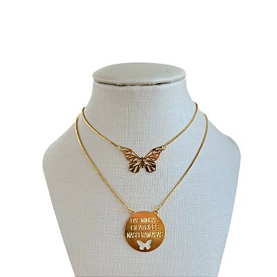 Colar Escapulário Folheado Ouro 18k e Prata 925 Borboleta Das Minhas Cicatrizes Nasceram Asas