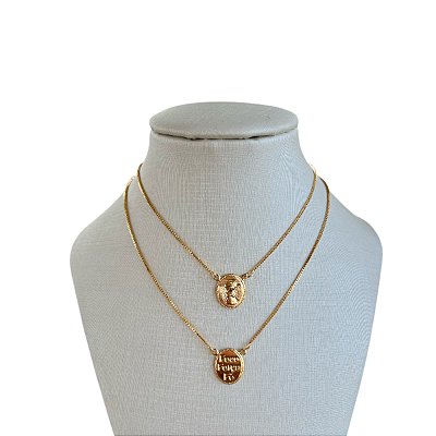 Colar Escapulário Folheado Ouro 18k e Prata 925 Anjo Foco Força e Fé