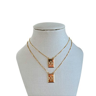 Colar Escapulário Folheado Ouro 18k e Prata 925 Estrela de Davi