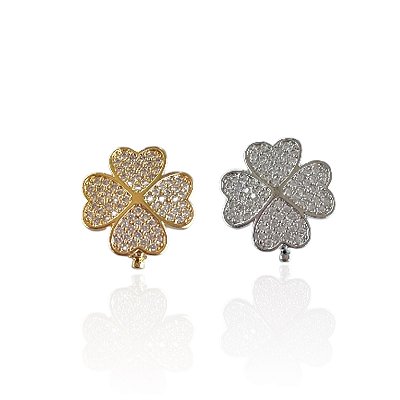Berloque Charm Folheado Ouro 18k e Prata 925 Trevo Cravejado