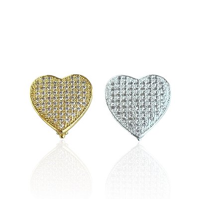 Berloque Charm Folheado Ouro 18k e Prata 925 Coração Cravejado
