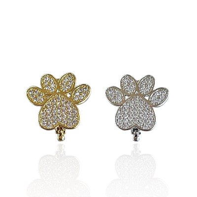 Berloque Charm Folheado Ouro 18k e Prata 925 Patinha Pet Cravejado