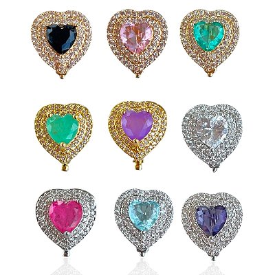 Berloque Charm Folheado Ouro 18k e Prata 925 Coração Cristal Cravejado